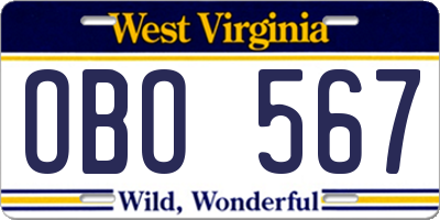 WV license plate OBO567