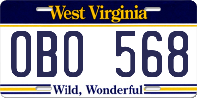 WV license plate OBO568
