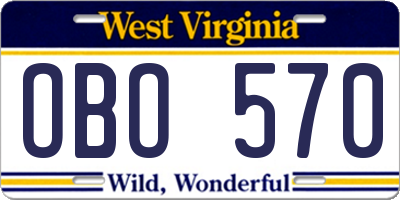 WV license plate OBO570