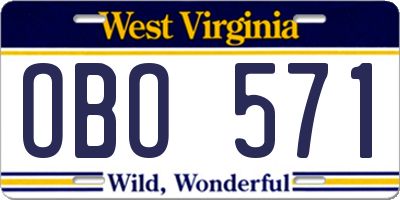 WV license plate OBO571