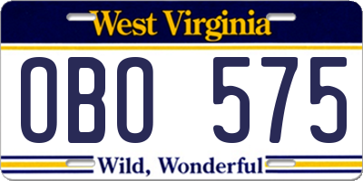 WV license plate OBO575