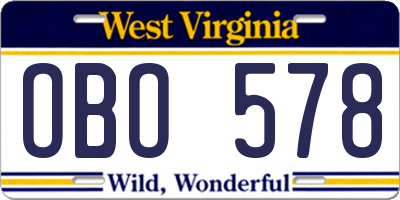 WV license plate OBO578