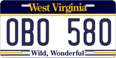 WV license plate OBO580