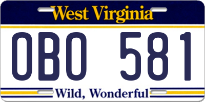 WV license plate OBO581