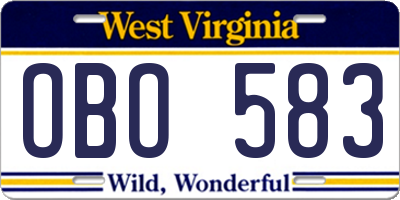 WV license plate OBO583