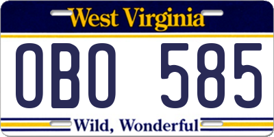 WV license plate OBO585