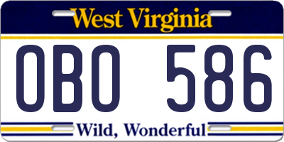 WV license plate OBO586