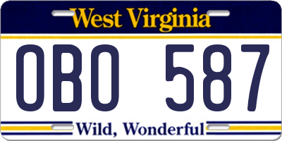 WV license plate OBO587