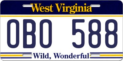 WV license plate OBO588