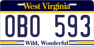 WV license plate OBO593