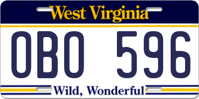 WV license plate OBO596