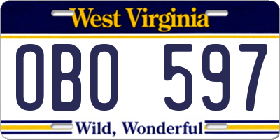 WV license plate OBO597