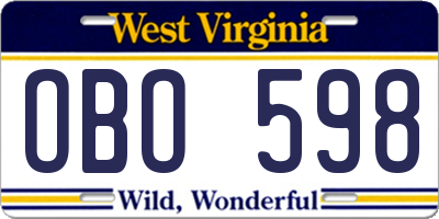 WV license plate OBO598
