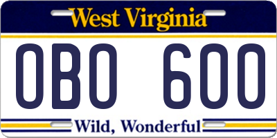 WV license plate OBO600