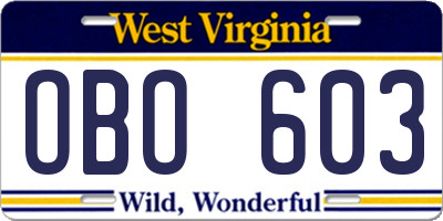 WV license plate OBO603