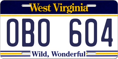 WV license plate OBO604