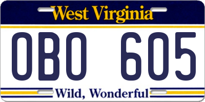 WV license plate OBO605
