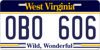 WV license plate OBO606
