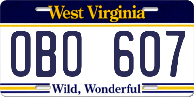 WV license plate OBO607