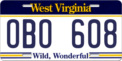 WV license plate OBO608