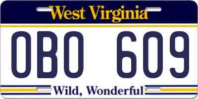 WV license plate OBO609