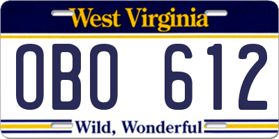 WV license plate OBO612