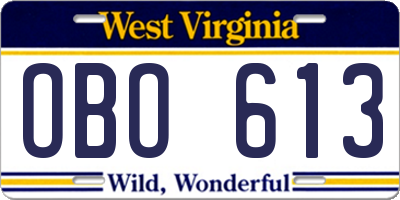 WV license plate OBO613