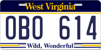 WV license plate OBO614