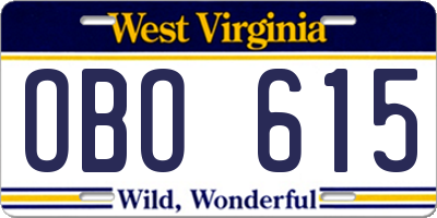 WV license plate OBO615