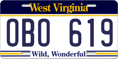 WV license plate OBO619
