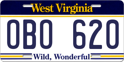 WV license plate OBO620