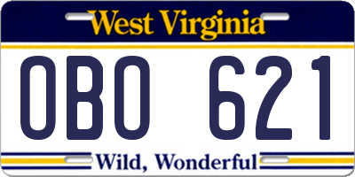 WV license plate OBO621