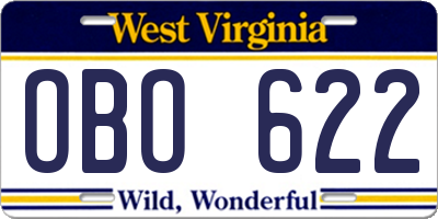 WV license plate OBO622