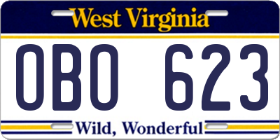 WV license plate OBO623