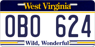 WV license plate OBO624