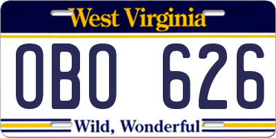 WV license plate OBO626