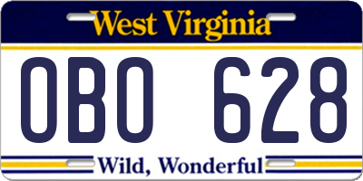 WV license plate OBO628