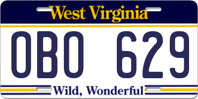 WV license plate OBO629