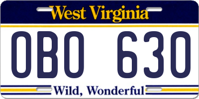 WV license plate OBO630