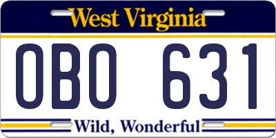 WV license plate OBO631