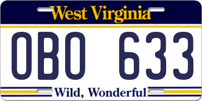WV license plate OBO633