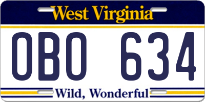 WV license plate OBO634