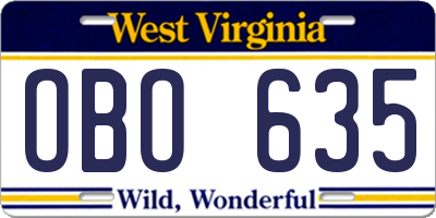 WV license plate OBO635
