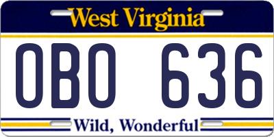 WV license plate OBO636