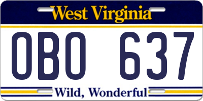 WV license plate OBO637