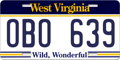 WV license plate OBO639