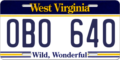 WV license plate OBO640