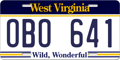 WV license plate OBO641