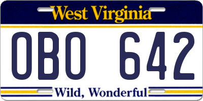 WV license plate OBO642