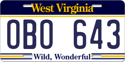 WV license plate OBO643